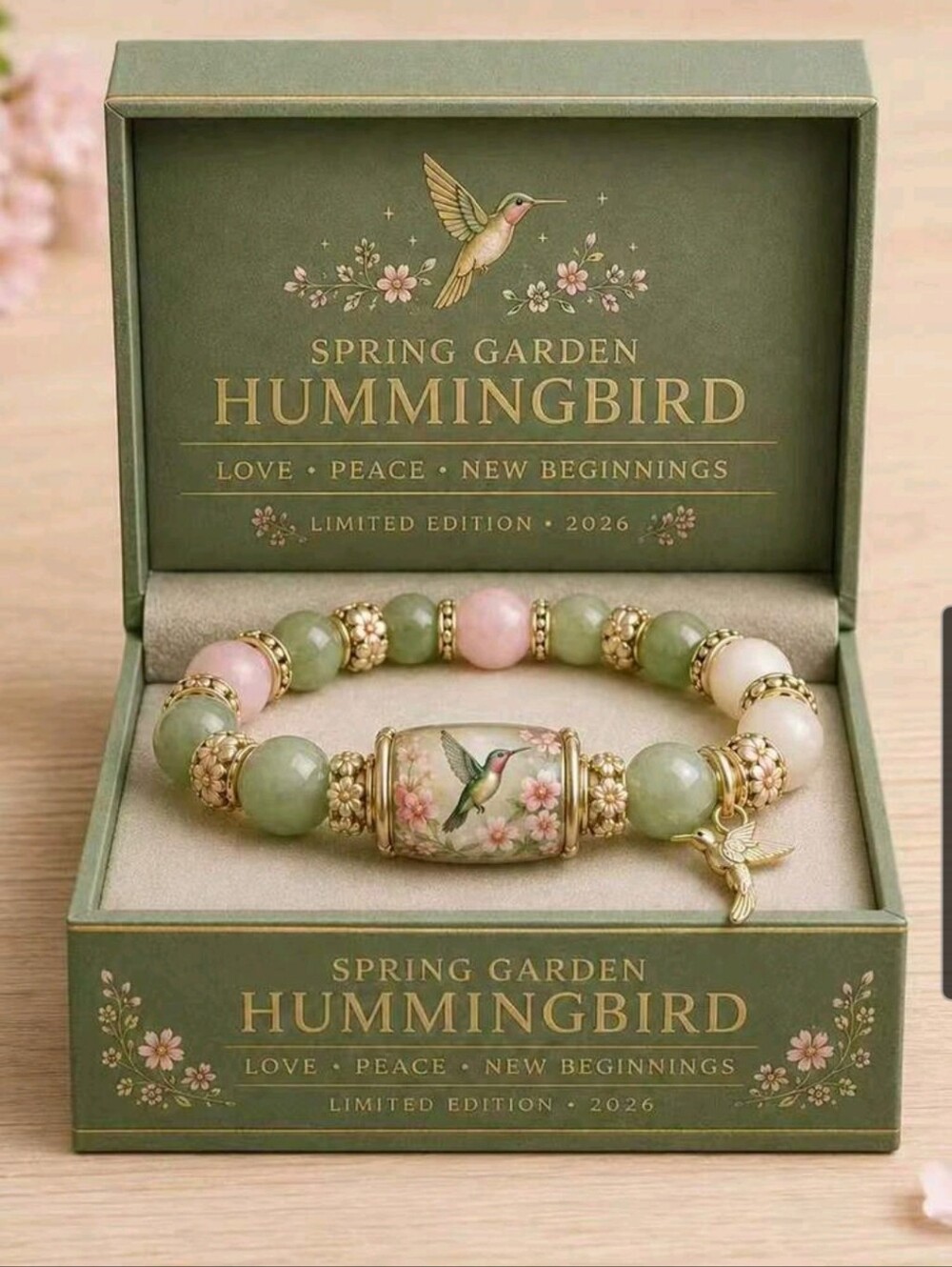 BRAND NEW ** Spring Garden Hummingbird Beaded Bracelet In Keepsake Box